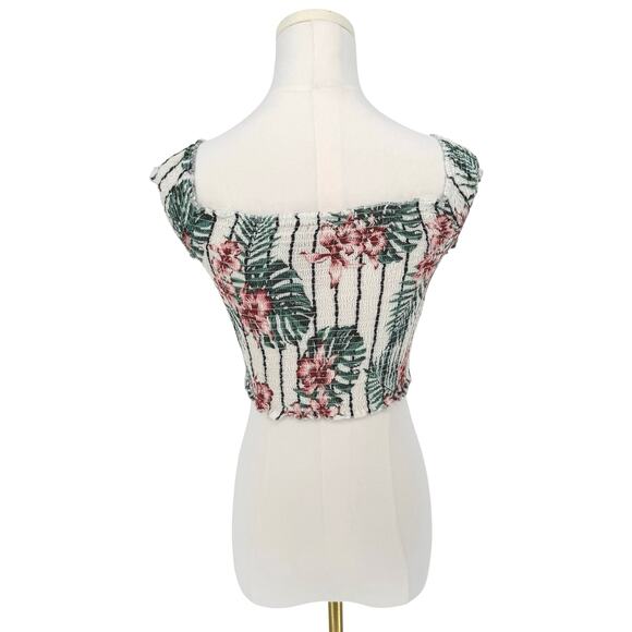 GUESS Smocked Floral Crop Top Off-Shoulder Corset Lace-Up Sz S Baddie Y2K Style - Picture 2 of 4